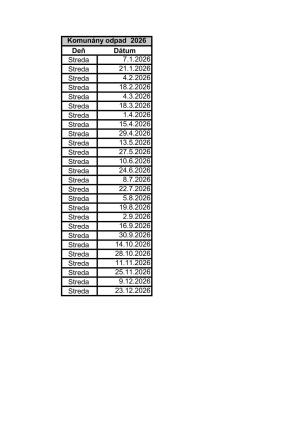 Harmonogram vývozu TKO 2026
